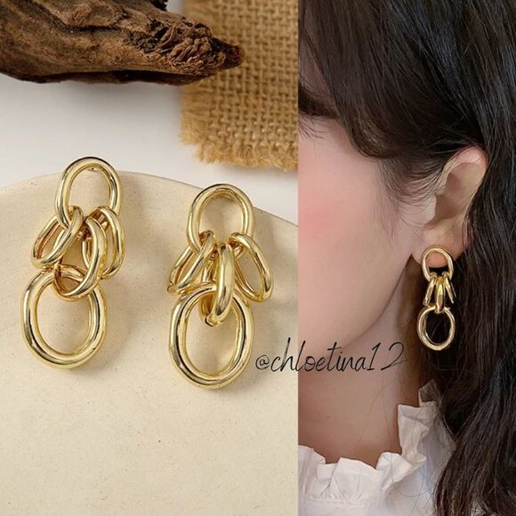 NEW Chunky 14k Gold 925 Sterling Circle Loop Earrings - Picture 5 of 7